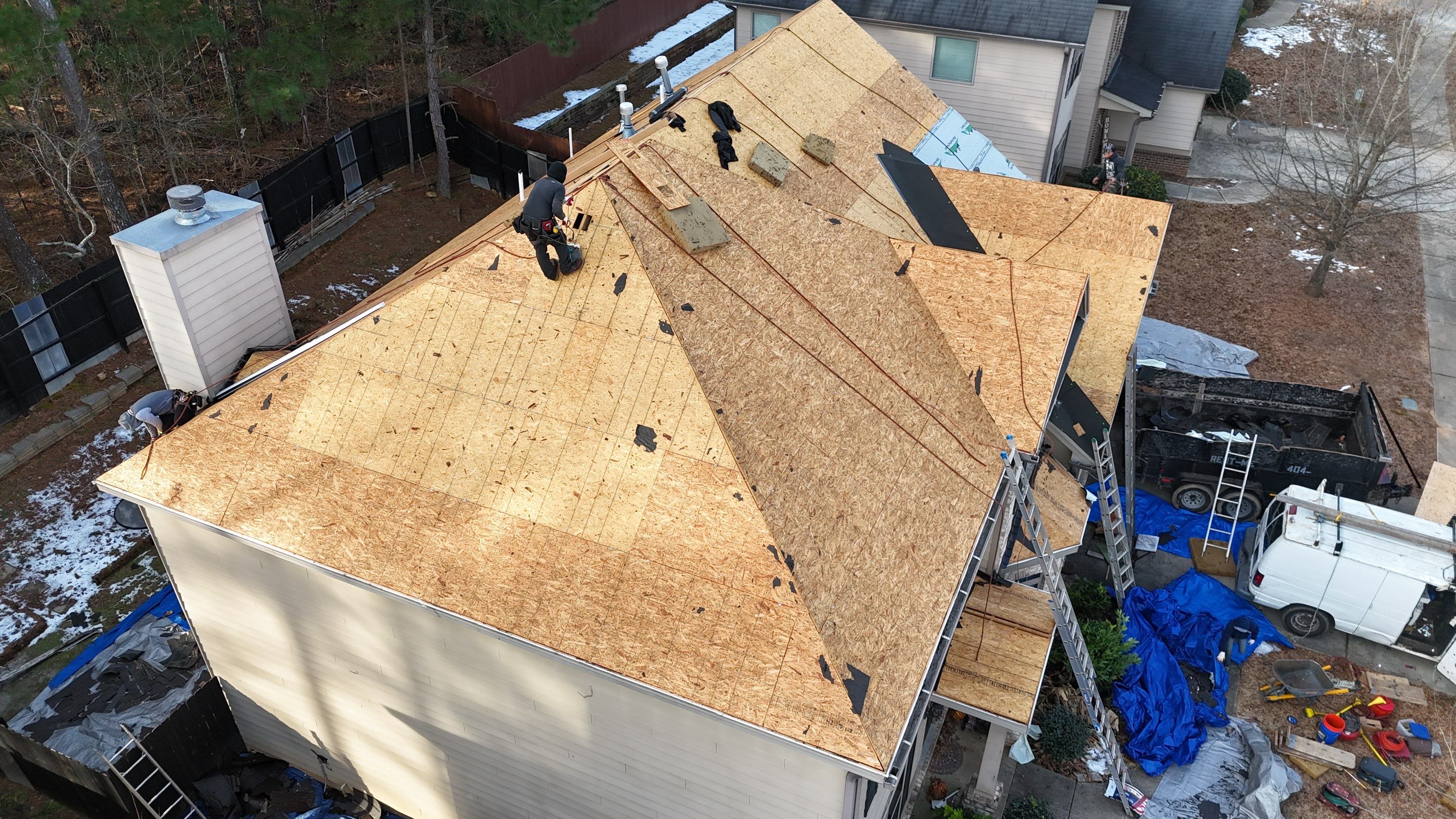 Roofing crew at work
